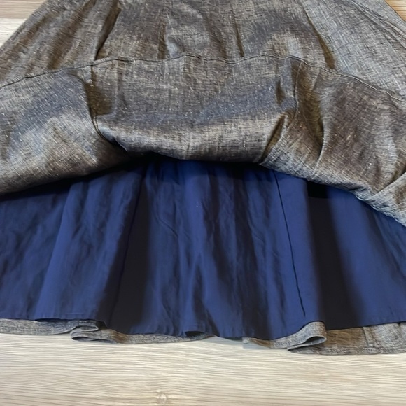 Theory Brown Woven Peplum Linen Blend Fit n Flare Sleeveless Dress Womens Sz 8 - Picture 8 of 11